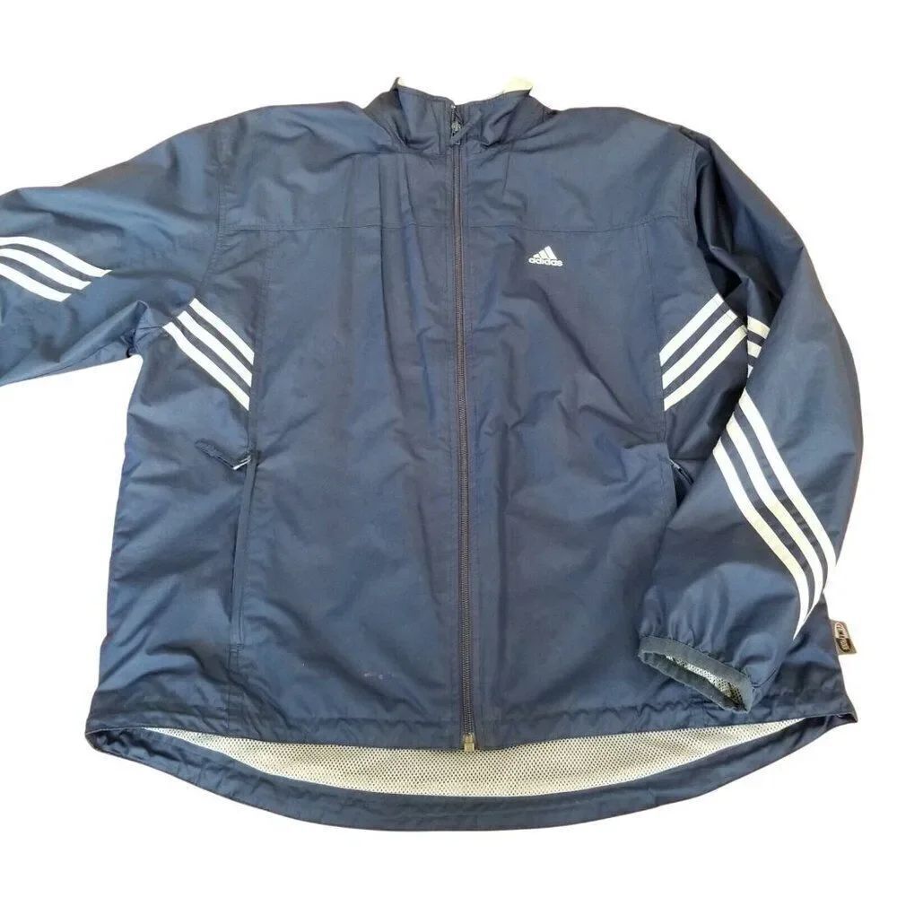 Vintage Y2K Mens Large Adidas Blue Track Windbreaker Jacket